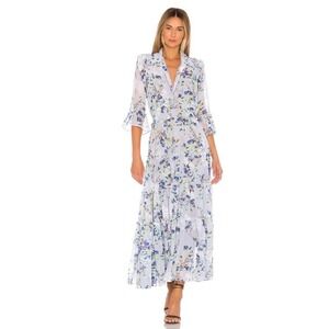 MISA Los Angeles Pamelina Dress in Periwinkle Floral Tiered Ruffle Maxi Medium